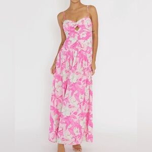 Selfie Leslie Amanie Ruched Waist Maxi Dress Pink Floral
